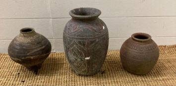 A selection of three Studio pottery garden vases