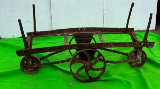 A metal chassis for a wagon possibly barrels brewery (H89cm W170cm D61cm)