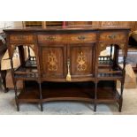 A mahogany break front sideboard with marquetry to front with double doors flanked either side by