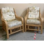 A bamboo three piece conservatory suite consisting of a two seater sofa and two arm chairs