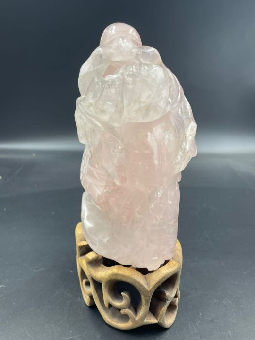 A Chinese Rose Quartz figure of a bird on stand (Approximate Total Height without stand 13.5cm) - Image 3 of 3