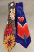 Two vintage silk ties. A floral Liberty print and an official Apple corps Beatles "P.S. I Love