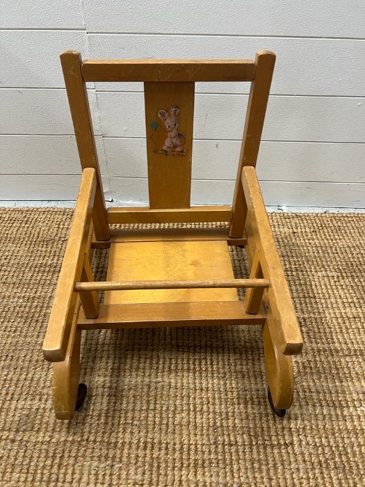 A vintage child's walker chair along with a teddy bear - Image 2 of 2