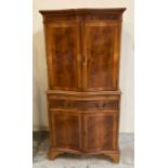 A yew bow fronted single drawer two cupboard drink cabinet (H150cm W70cm D40cm)