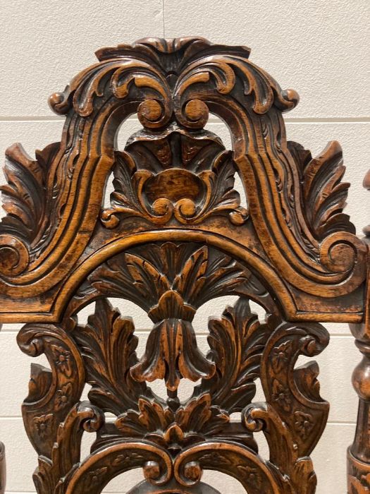 A pair of oak Victorian carved hall chairs circa 1880 - Image 5 of 7