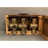 A cased selection of Lucas "King of the Road" brass side lamps, serial number 624 and 634