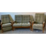 A Cinque of London two seater sofa and two reclining arm chairs