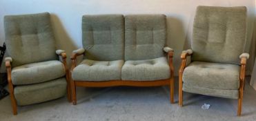 A Cinque of London two seater sofa and two reclining arm chairs