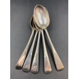 A selection of five silver teaspoons, hallmarked for London 1896 by Josiah Williams & Co (