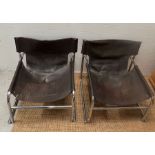 A pair of chrome and leather tubular sling chairs AF