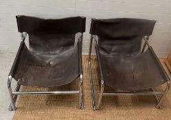 A pair of chrome and leather tubular sling chairs AF