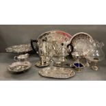 A quantity of silver plate and white metal items to include coffee pot, tea pot and various trays