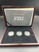 75th Anniversary 24 Hours of D-Day three silver £5 coin set with original certificate box and