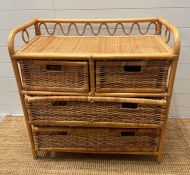 A bamboo and cane two over two chest of drawers (H81cm W80cm D319cm)