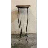 A wrought iron pine topped plant stand (H75cm)