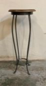 A wrought iron pine topped plant stand (H75cm)