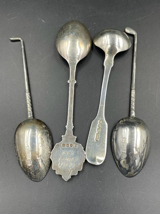 A selection of four silver hallmarked spoons, various themes and hallmarks (Approximate Total weight - Image 2 of 2