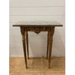 A French gilded marble topped side table (H76cm W60cm D30cm)