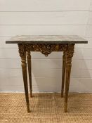 A French gilded marble topped side table (H76cm W60cm D30cm)