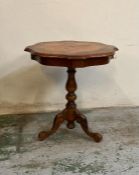 An inlaid pedestal side table on pedestal legs (H59cm Dia54cm)