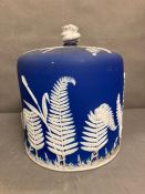 A Wedgewood blue Jasperware stilton bell with oak leaf relief AF