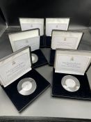 A selection of six Jubilee Mint The Queen's Beasts two ounce fine silver £5 coin