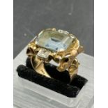 An antique aquamarine and diamond ring on 18ct gold Size P