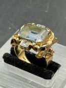 An antique aquamarine and diamond ring on 18ct gold Size P