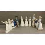 A selection of ceramic figures to include Nao, Lladro and Copenhagen