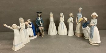 A selection of ceramic figures to include Nao, Lladro and Copenhagen