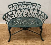 A green metal outdoor bench (H74cm W96cm D56cm)