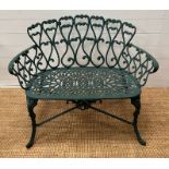 A green metal outdoor bench (H74cm W96cm D56cm)