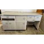 A vintage German Poggenpohl kitchen unit with pull out table and meat cutlery blade (H90cm W178cm