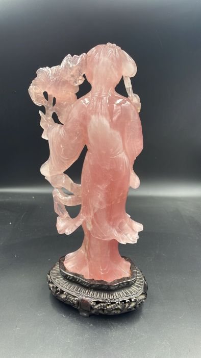 A Rose quartz Chinese figure on stand (Approximate total height without stand is 25cm) - Image 2 of 2