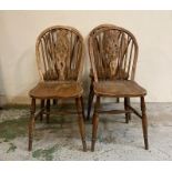 Four oak vintage wheel back dining chairs