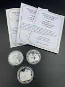 Three silver coins from the History of Britain silver bullion collection.