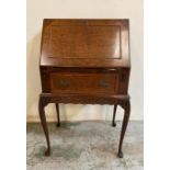 A walnut veneered ladies bureau or writing desk on cabriole legs AF (H96cm W54cm D40cm)