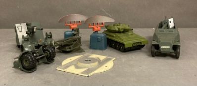 A selection of play worn Diecast, military toys to include Dinky and Corgi