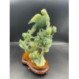 Fine Chinese Hsiuyen Jade figure of four birds and flowers on stand ( Height without stand