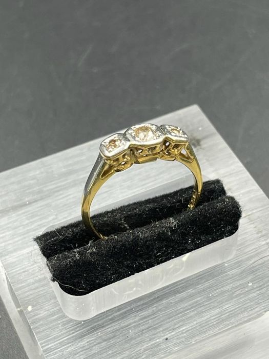 An 18ct yellow gold three diamond on a platinum mount ring (Approximate Total Weight 2.2g) - Image 2 of 2