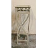 A white rectangular wrought iron plant stand (H62cm W20cm D20cm)