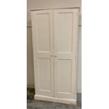 A white painted two door six shelf kitchen unit (H199cm W93cm D41cm)