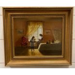 An oil on board "Reading Time" by Deborah Jones signed lower right