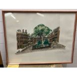 A lithograph "Loulsburg Square, Boston" by Paul Hogarth