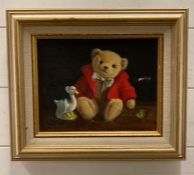 Oil on canvas "Teddy and Duck" by Deborah Jones signed bottom left AF