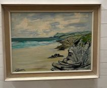 oil on board of a Coastal scene signed lower left J Sanders (57cm x 75cm)