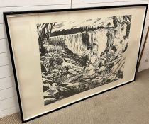 A wood cut print limited edition 6/30 signed lower right (109cm x 160cm)