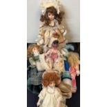 Six porcelain face collectable dolls