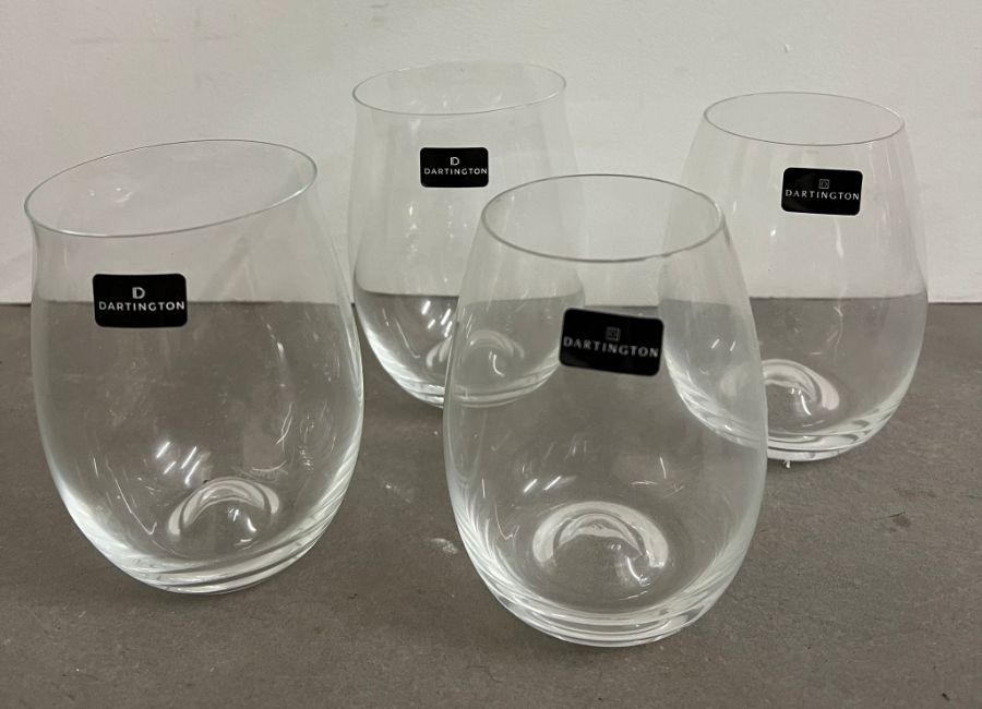 Four stemless Dartington crystal wine glass