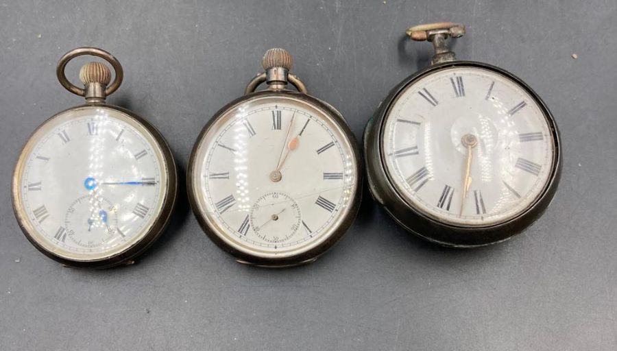 A selection of three pocket watches AF, various makers and styles.